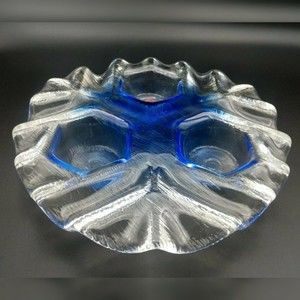 Art Lasi Finland Glass Snowflake Candleholder Clear Blue Christmas Decoration